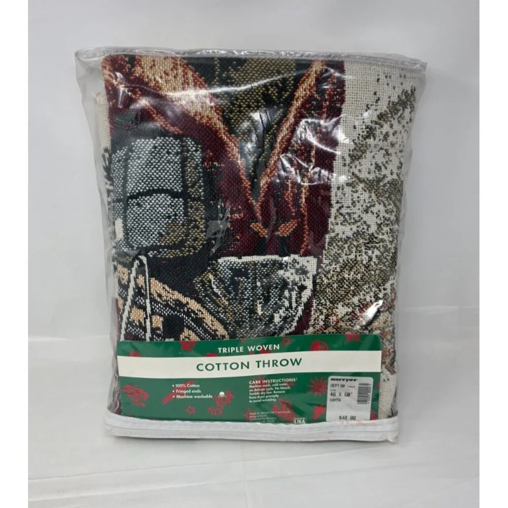 Crown Craft Made for Mervyns triple woven cotton throw old time santa 48